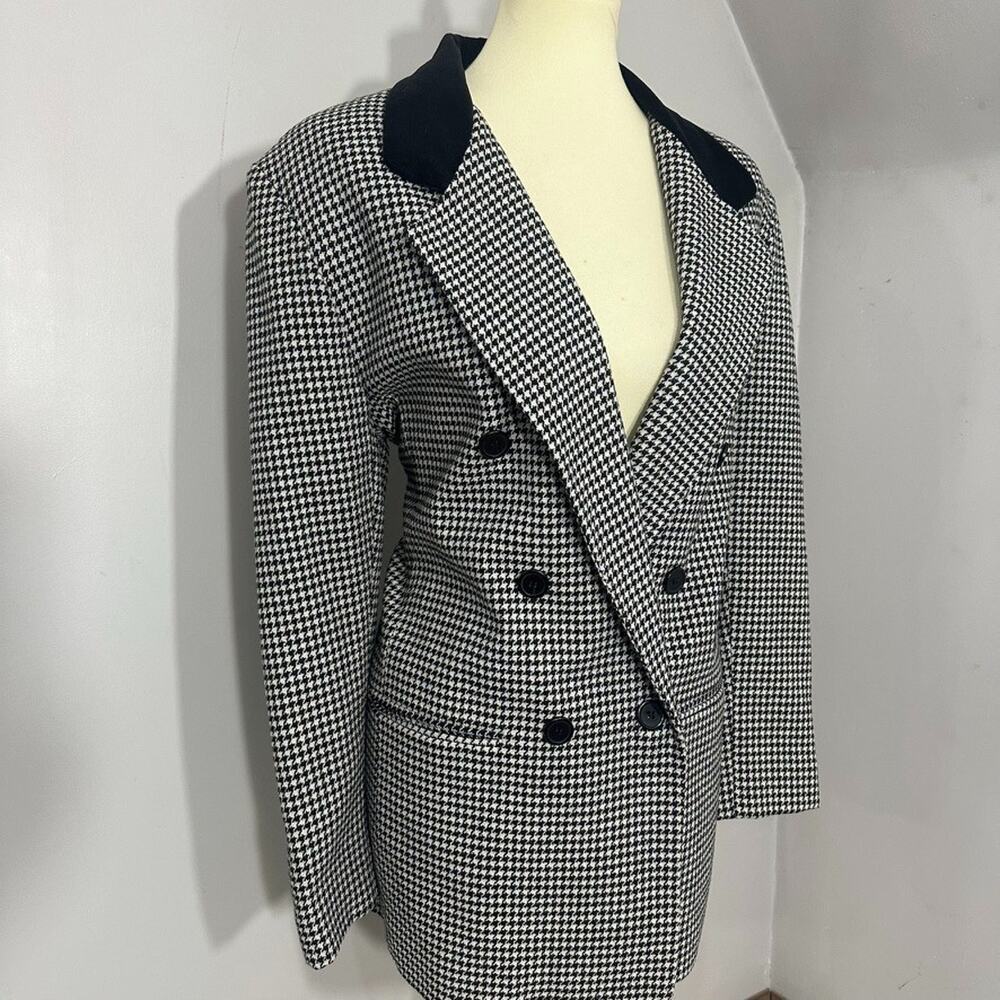 Vintage Womens Houndstooth Double Breasted Blazer Sz L Preppy Old Money Velvet - Picture 7 of 8